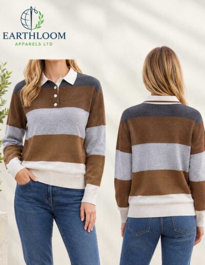LADIES LONG SLEEVE BUTTON POLO- EARTHLOOM APPARELS
