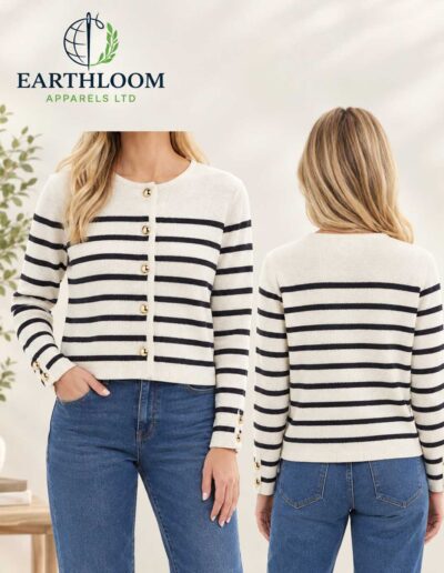 LADIES STRIPE BUTTON CARDIGAN- EARTHLOOM APPARELS