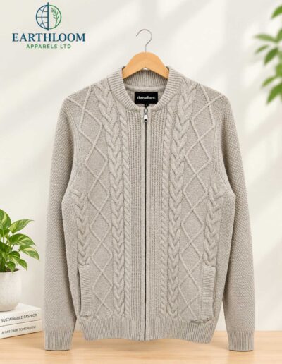 MEN'S CABLE KNIT LONG SLEEVE CARDIGAN - EARTHLOOM